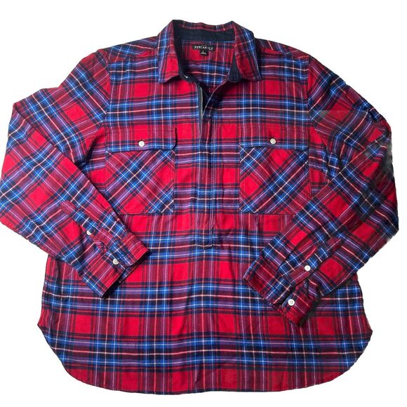 J.Crew Mercantile L Women’s Quarter Zip Tartan Plaid Red Flannel - Picture 1 of 10